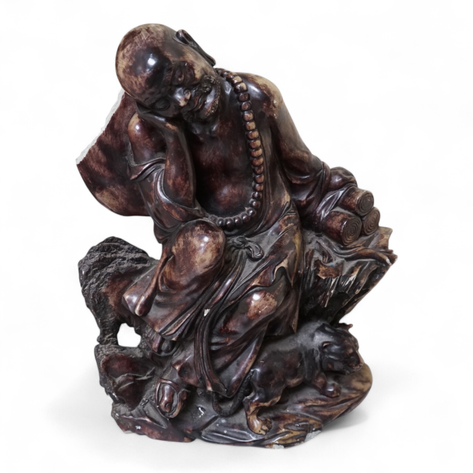 A large Chinese soapstone figure of a Luohan, 48cm